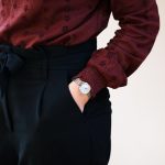 woman in black and pink floral long sleeve shirt