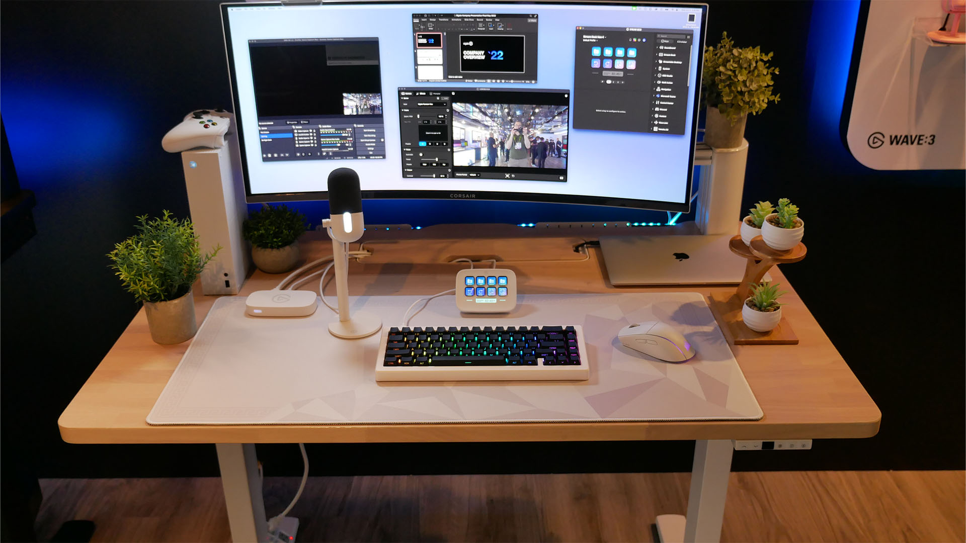 Corsair Platform:6 Desk Setup with Premium Walnut Wood and Monitor Rail