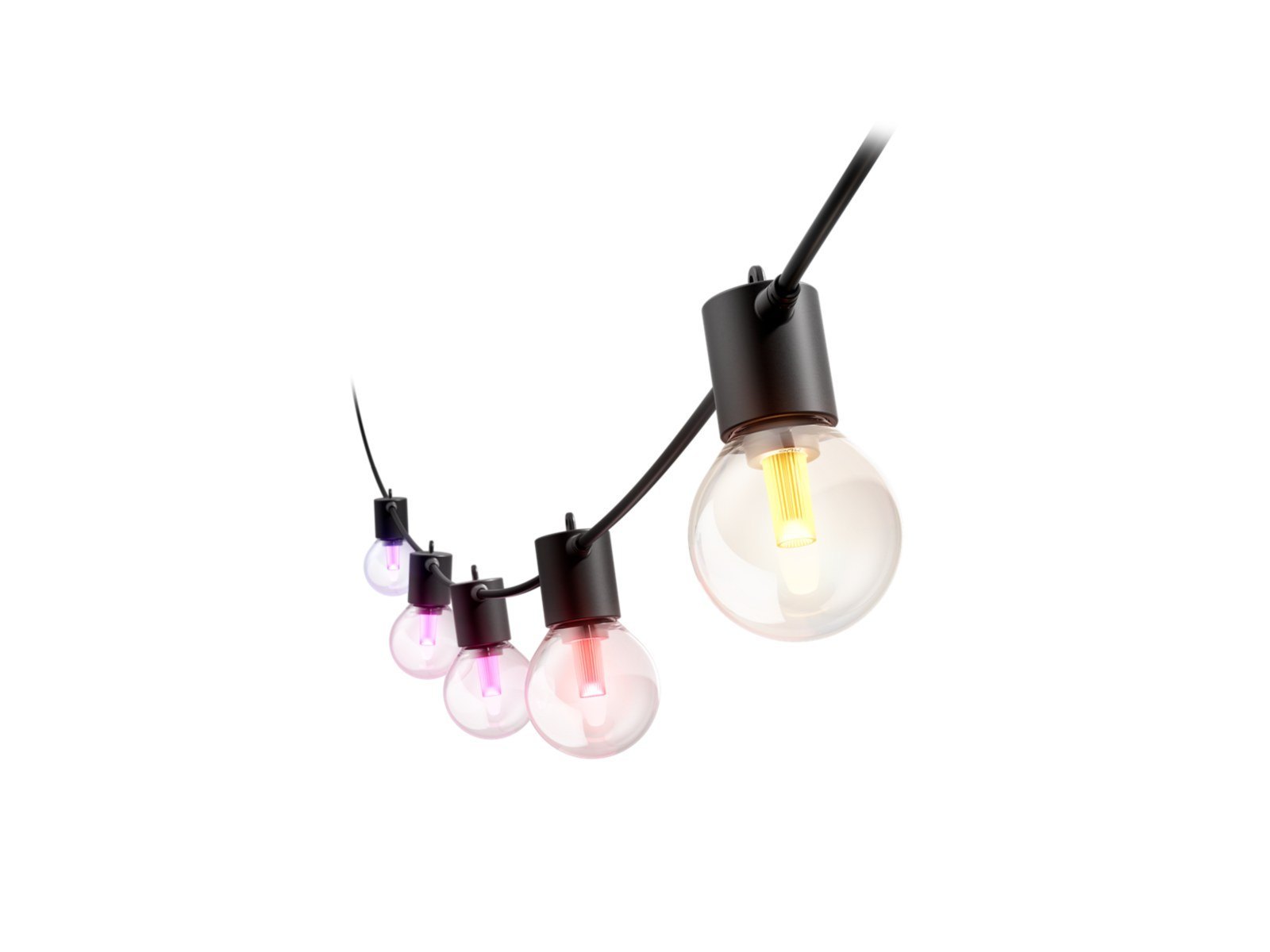 Philips Hue Festavia outdoor string lights illuminating a patio or garden setting