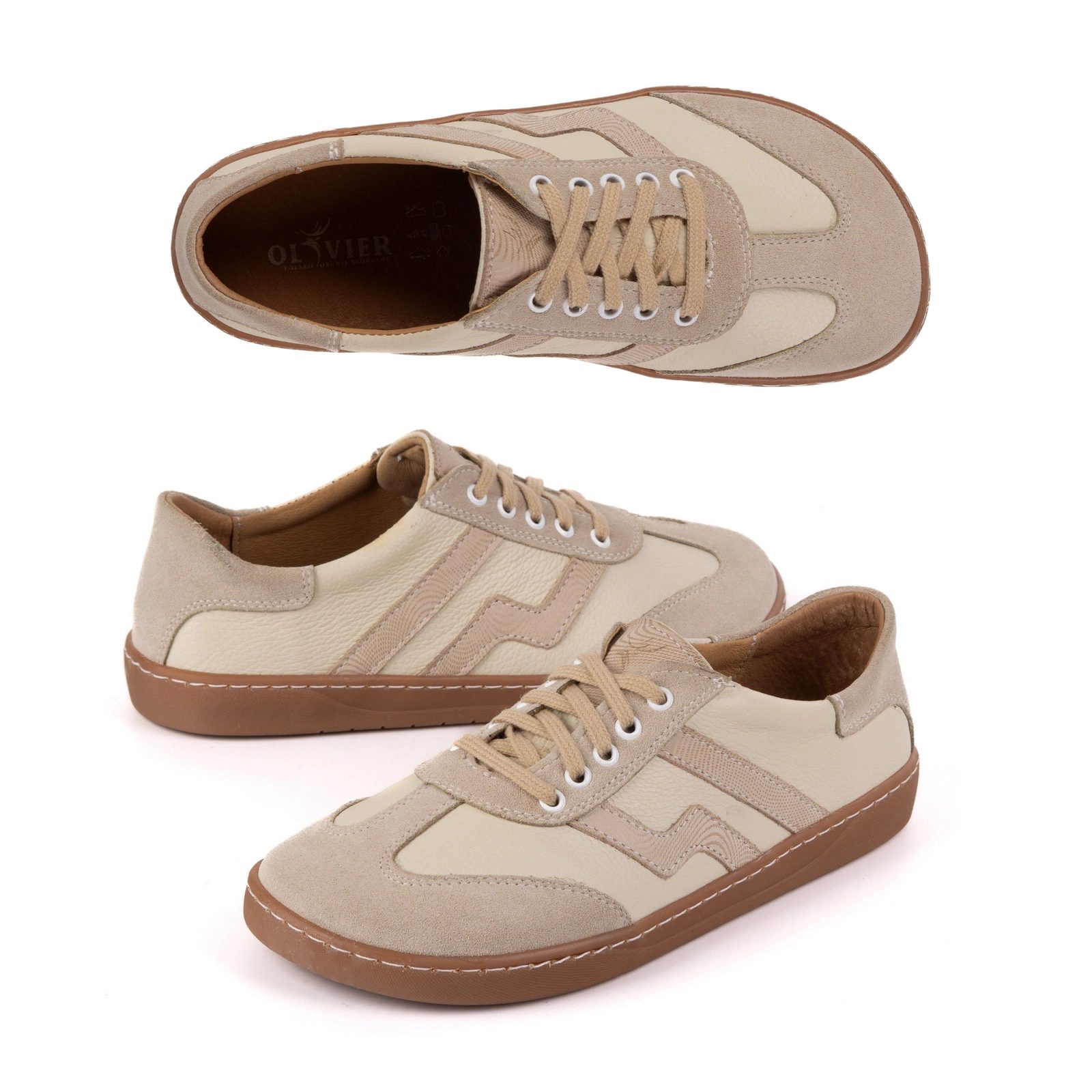 Buty Olivier Eliza beige barefoot genuine leather shoes for women offering natural gait and minimalist style