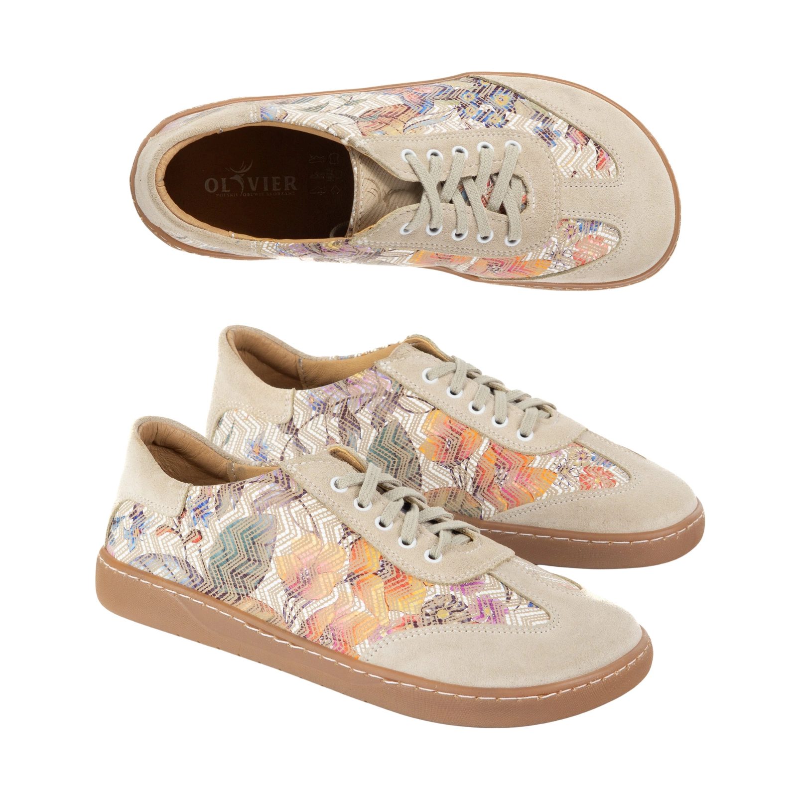 Buty Olivier floral patterned barefoot leather shoes showing chic artistic details