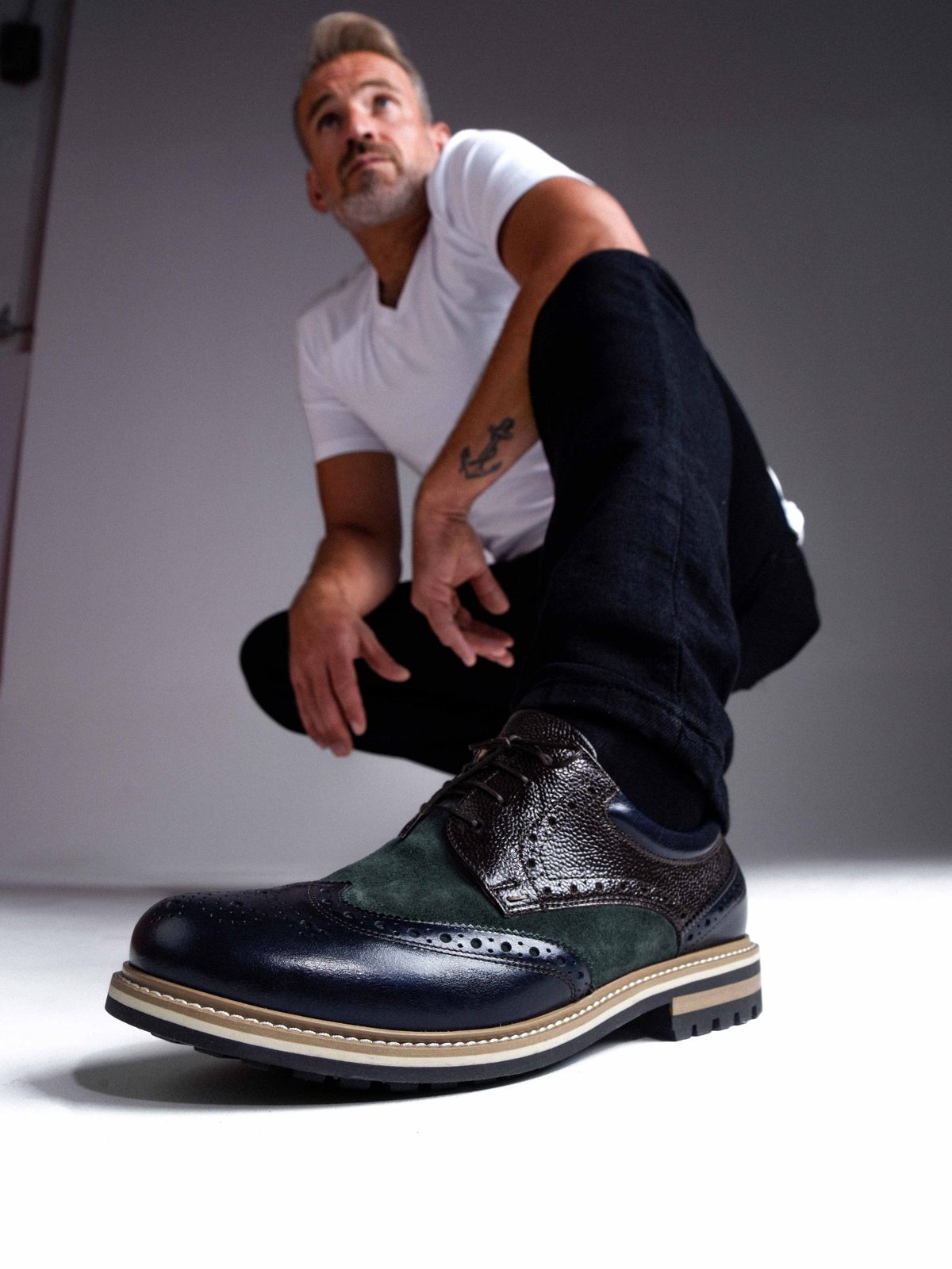 Buty Olivier two-tone navy and green casual genuine leather footwear for everyday style