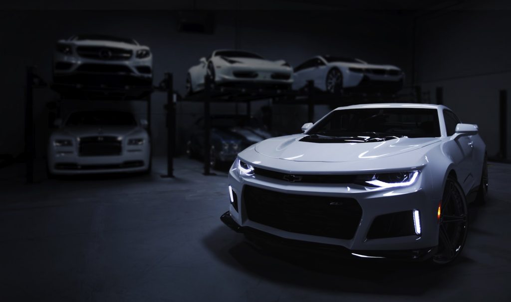 Modern car ready for a parts and maintenance check